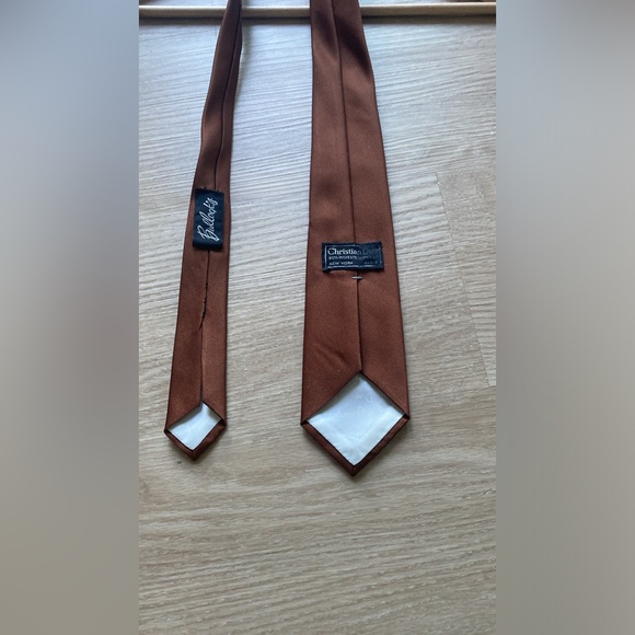 Vintage Dior Logo Bullocks Cognac Terracotta Rustic Woven Poly Silk Twill Tie - Picture 9 of 13